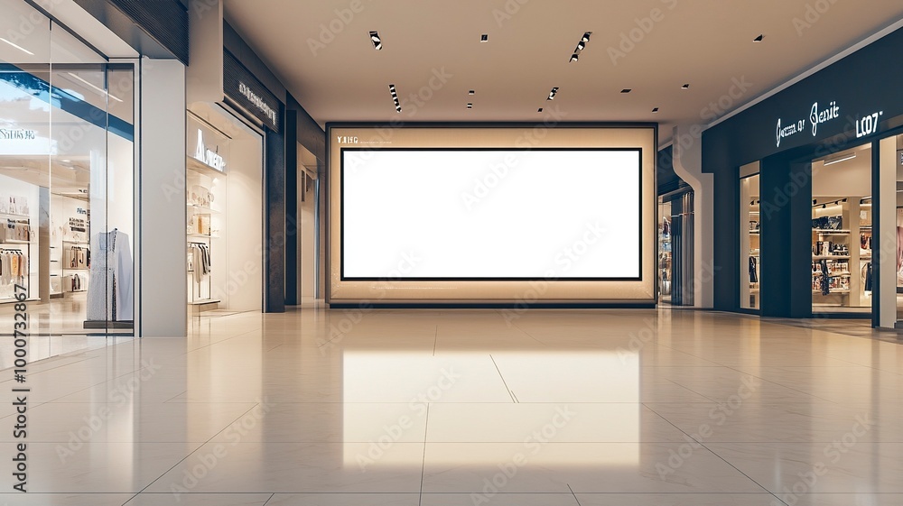 Mockup blank LED Screen billboard in front of entrance of cosmetics store in shopping mall, Empty space to insert multimedia, advertisement, generative ai Mockup blank LED Screen billboard in front of entrance of cosmetics store in shopping mall, Empty space to insert multimedia, advertisement, generative ai