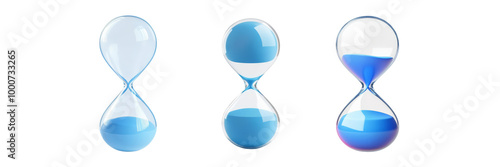 Blue Hourglass Time Passing 3D Render.isolated on transparent background. photo