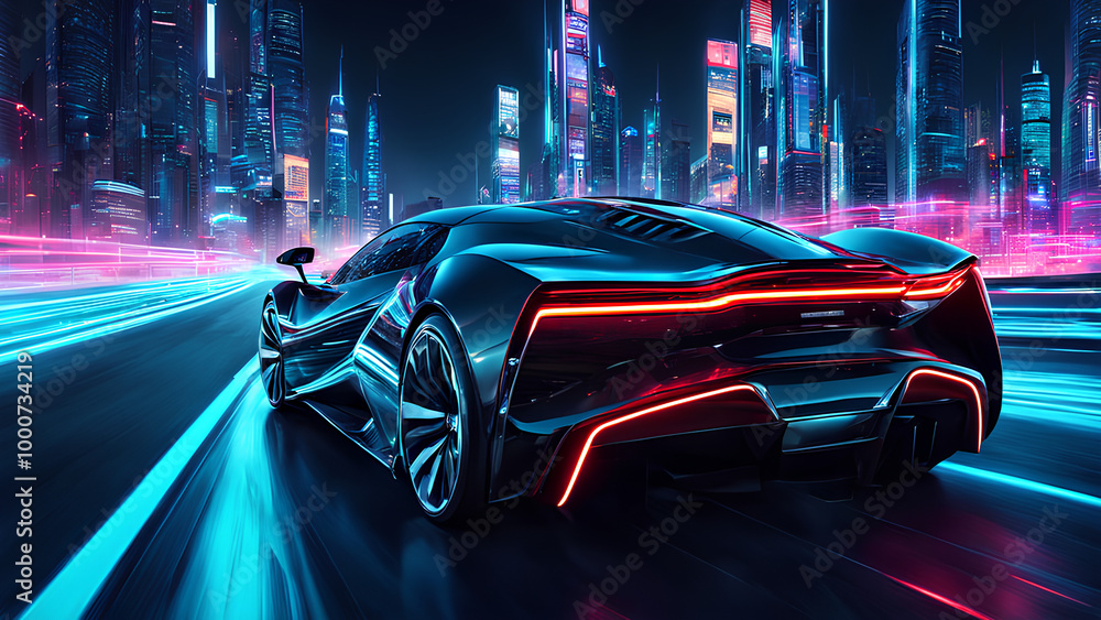 Neon Cyber City and High-Speed Car – Futuristic Racing Scene Neon Cyber City and High-Speed Car – Futuristic Racing Scene