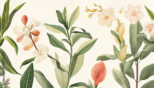 Hand-drawn vintage illustrations of different plant species, paired with soft, muted colors for a calming and artistic vibe