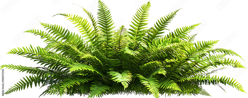 Naklejka premium A lush tropical fern bush with dense green fronds, isolated on a white background
