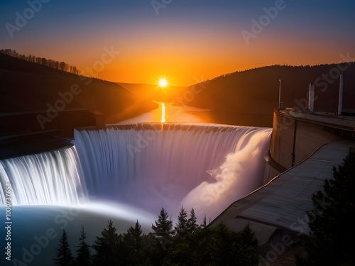 Wallpaper Mural hydroelectric dam with falls at sunset Torontodigital.ca