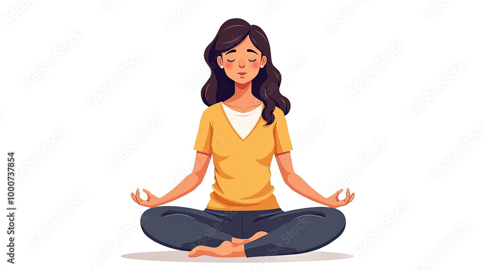 Mental Health Restoration Meditation Illustration Cartoon White isolated Background Mental Health Restoration Meditation Illustration Cartoon White isolated Background