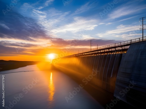 Dam Hydroelectric with sunset