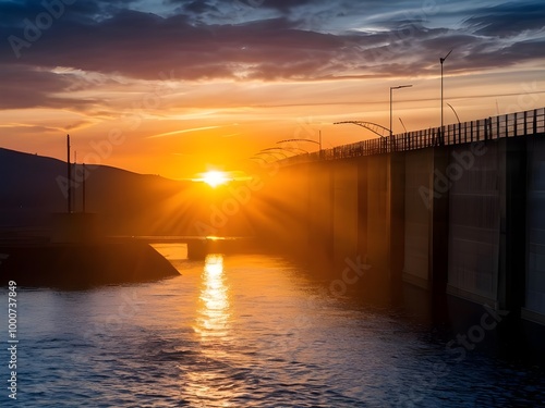 Wallpaper Mural Dam Hydroelectric with sunset Torontodigital.ca