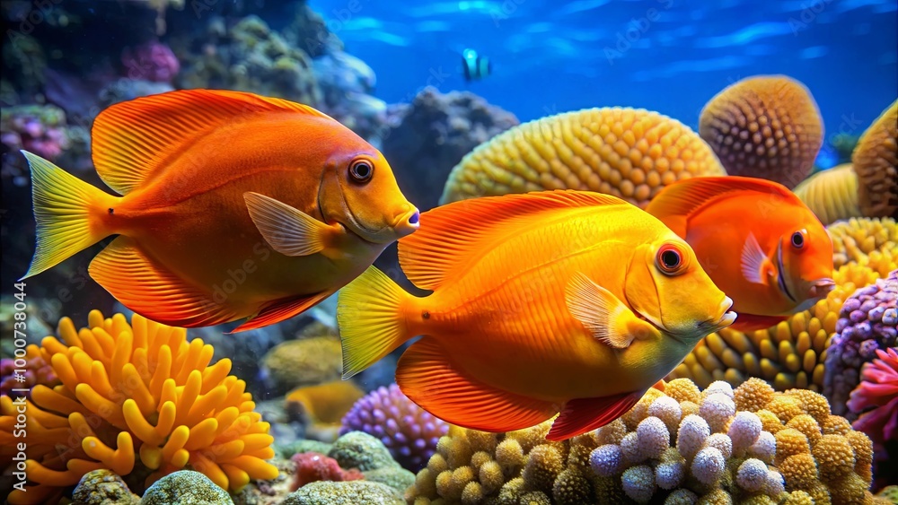 Vibrant Tropical Fish Swimming Among Coral Reefs Vibrant Tropical Fish Swimming Among Coral Reefs