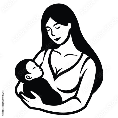 Mother Breastfeeding Line Art.