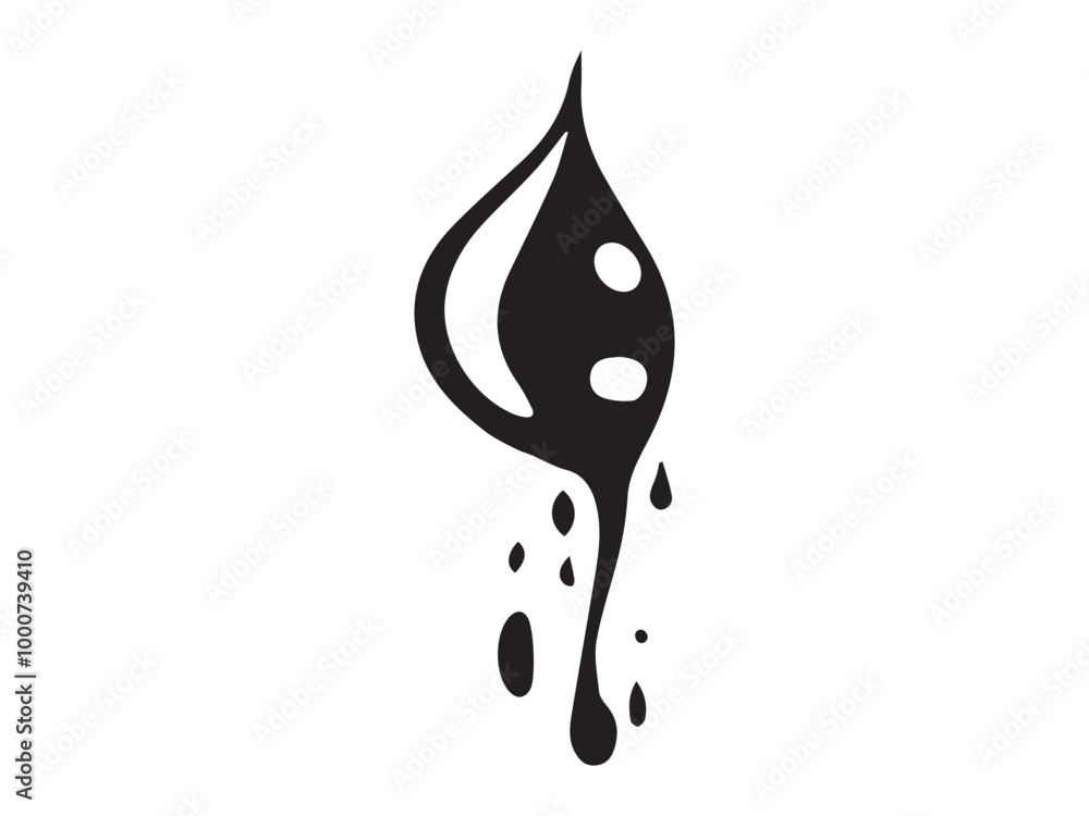 Black abstract dripping shape isolated on a white background. Concept of fluidity, ink drop, minimalism, and artistic expression Black abstract dripping shape isolated on a white background. Concept of fluidity, ink drop, minimalism, and artistic expression