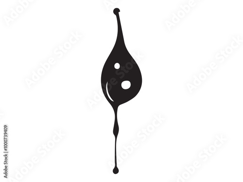 Black silhouette of a droplet isolated on a white background. Concept of liquid, abstract shape, minimalist style, fluid design element