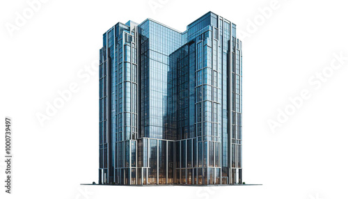 Office building with glass facade on a transparent background