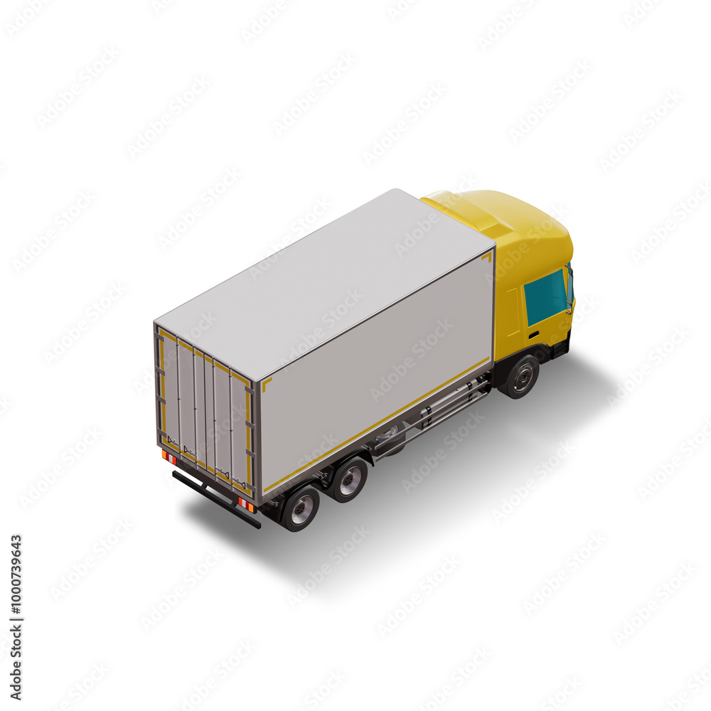 3D Isometric Cargo Truck Photoreal Vector Illustration Modern Yellow Cabine and White Van Intercity Delivery Vehicle 6x4 Design for Logistics Transport Presentation Social Media Video Promo Back Right 3D Isometric Cargo Truck Photoreal Vector Illustration Modern Yellow Cabine and White Van Intercity Delivery Vehicle 6x4 Design for Logistics Transport Presentation Social Media Video Promo Back Right