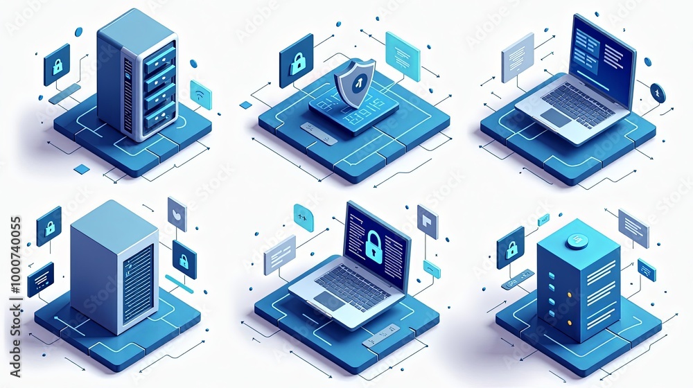 Digital Data Security Concepts Abstract Illustrations Set Digital Data Security Concepts Abstract Illustrations Set