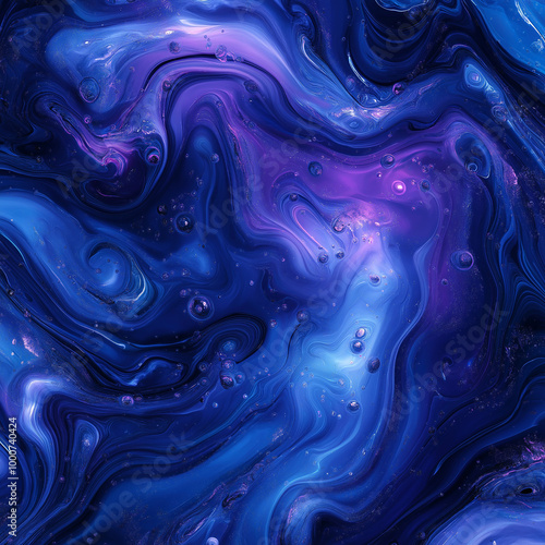 Cosmic-Inspired Abstract Art with Deep Blue and Purple Swirling Patterns