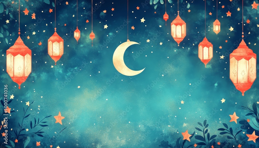 Hand-drawn flat illustration celebrating Ramadan, featuring vibrant colors, intricate patterns, and cultural symbols of the holy month. Hand-drawn flat illustration celebrating Ramadan, featuring vibrant colors, intricate patterns, and cultural symbols of the holy month.