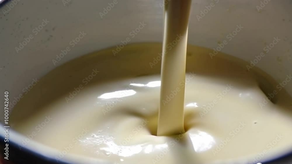 A slow stream of milk being poured into a glass A slow stream of milk being poured into a glass