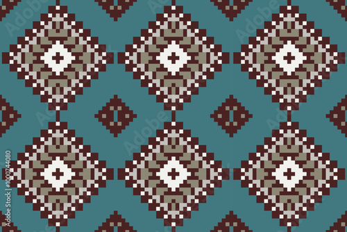 Persian Abstract Colorful Geometric Pattern Backgroundfolk Embroidery, Aztec Geometric Ornament Print. Design for Carpet, Wallpaper, Clothing, Wrapping, Fabric