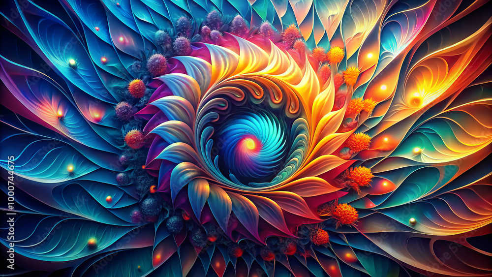 Vibrant and intricate digital art featuring swirling patterns and vivid colors, creating mesmerizing visual experience. dynamic forms evoke sense of movement and energy Vibrant and intricate digital art featuring swirling patterns and vivid colors, creating mesmerizing visual experience. dynamic forms evoke sense of movement and energy