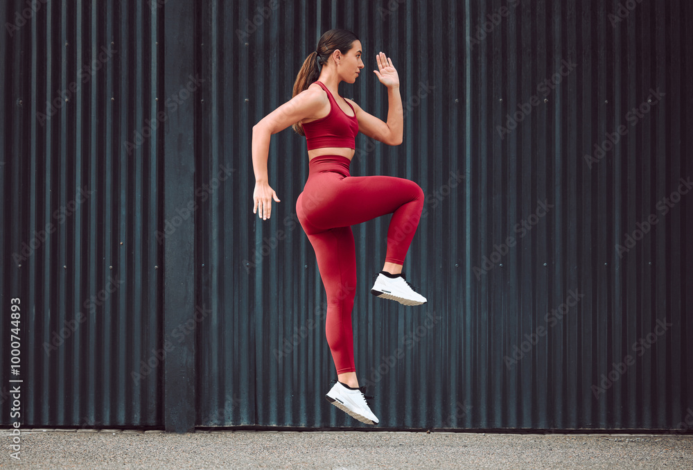 City, fitness and warm up with woman runner outdoor for cardio, training or workout routine. Exercise, running and preparation with sports athlete or person in urban town for start of challenge City, fitness and warm up with woman runner outdoor for cardio, training or workout routine. Exercise, running and preparation with sports athlete or person in urban town for start of challenge