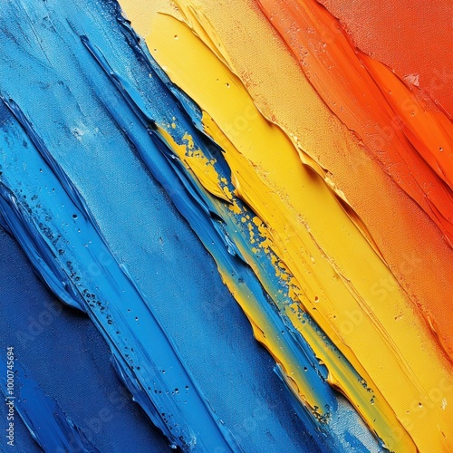 Abstract Painting with Blue, Yellow, and Orange photo