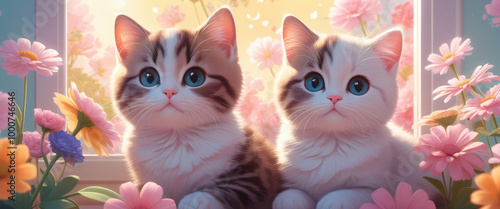 Highly Detailed Cute Cats Playing in Pastel Kawaii World