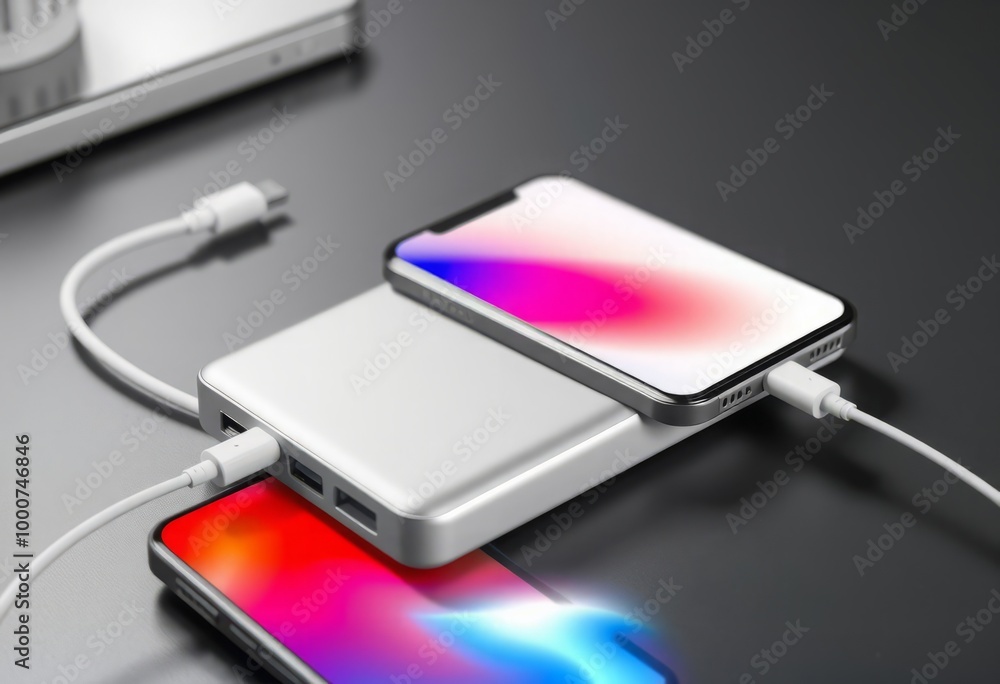 Power bank with a flat shape and multiple charging ports Power bank with a flat shape and multiple charging ports