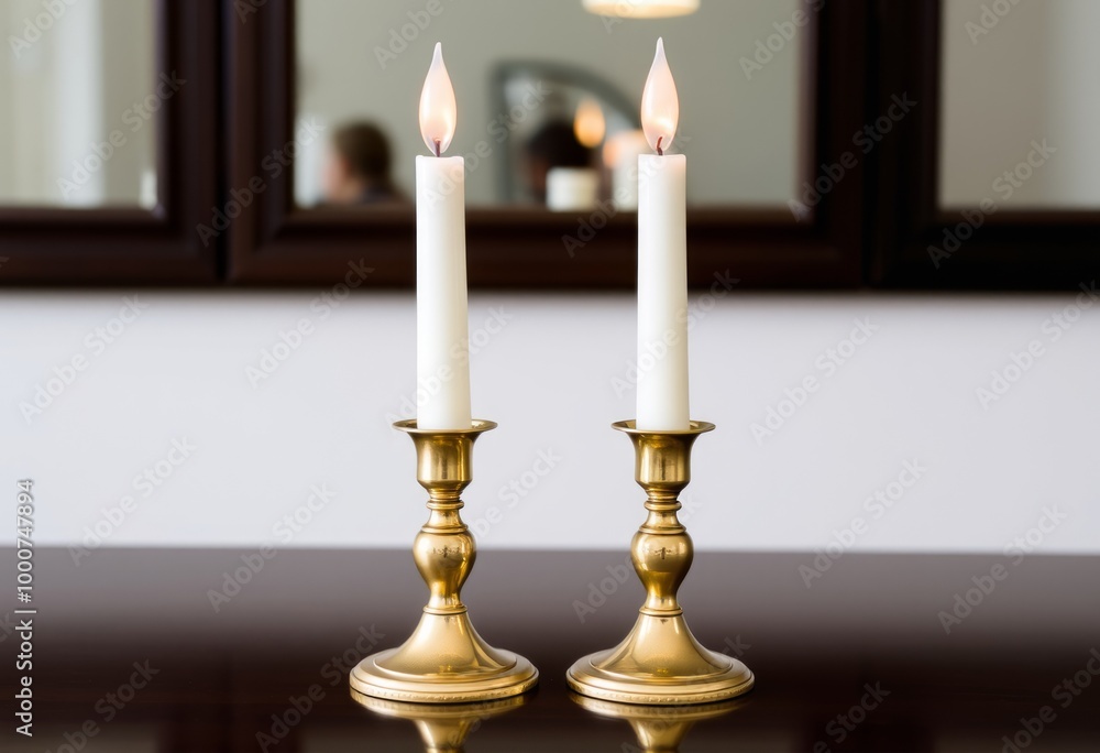 Candlestick A pair of candlesticks with unlit candles emphasizin Candlestick A pair of candlesticks with unlit candles emphasizin