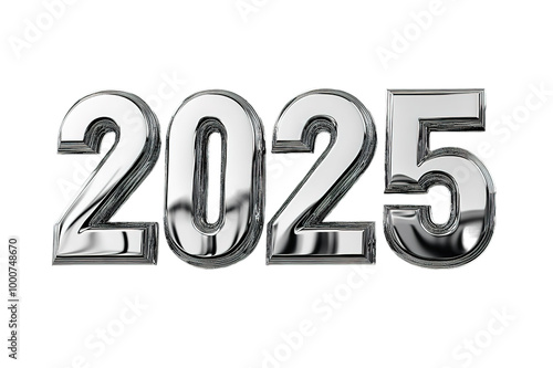 Shiny metallic numbers 2025 with reflective surface