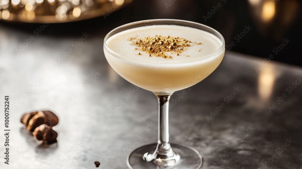 A glass of alcohol with a garnish on top A glass of alcohol with a garnish on top