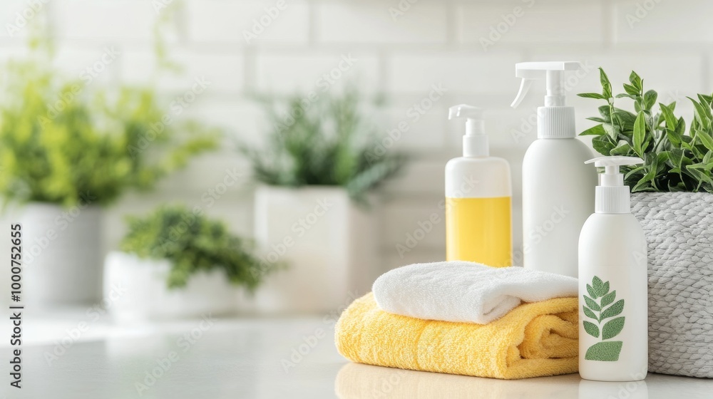 A white bottle of shampoo sits next to a yellow towel A white bottle of shampoo sits next to a yellow towel