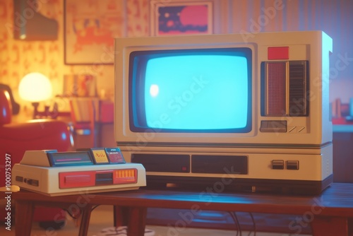Obraz na płótnie Retro Gaming Setup with Vintage Television w salonie