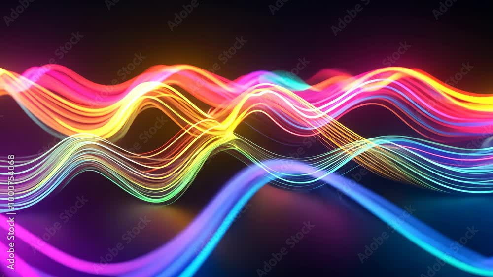 Abstract waves of light in various colors move across a dark background Abstract waves of light in various colors move across a dark background