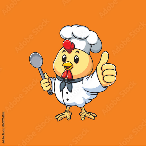 MASCOT CARTOON CUTE CHICKEN CHEF LOGO DESIGN TEMPLATE
