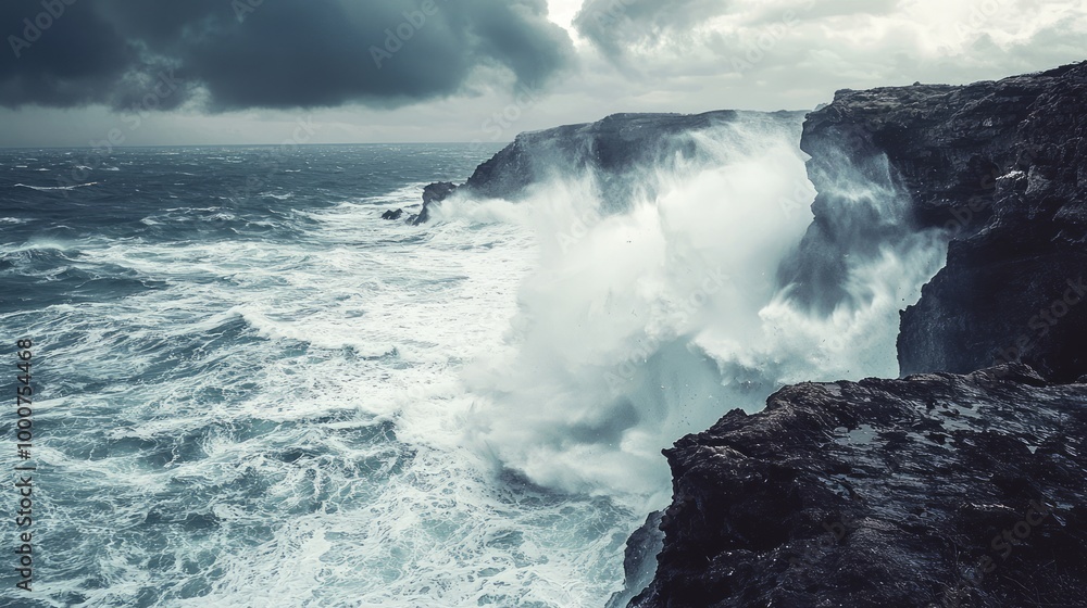 Majestic Windswept Coastal Bluff with Violent Waves Crashing Below Majestic Windswept Coastal Bluff with Violent Waves Crashing Below