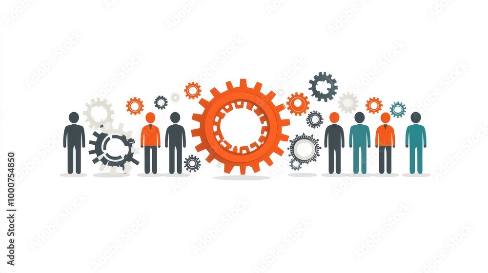 Teamwork and Collaboration Concept with People and Gears in Flat Design Illustration Teamwork and Collaboration Concept with People and Gears in Flat Design Illustration