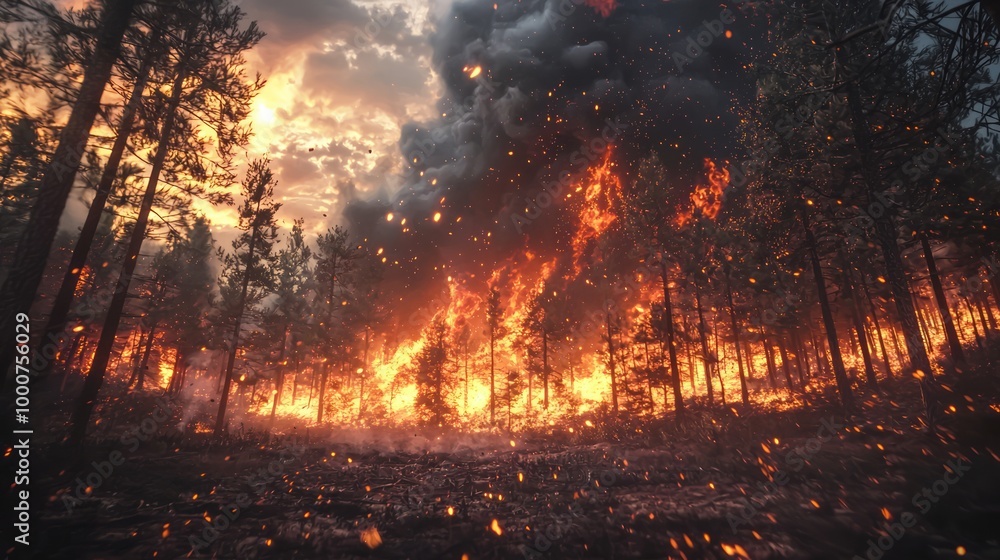 Devastating Wildfire Engulfing Forest in Flames with Billowing Smoke Devastating Wildfire Engulfing Forest in Flames with Billowing Smoke