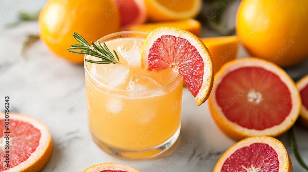 A glass of orange juice with a slice of grapefruit in it A glass of orange juice with a slice of grapefruit in it