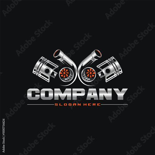 3d vector logo combines a piston with a luxurious turbo charger for the automotive and repair industry photo