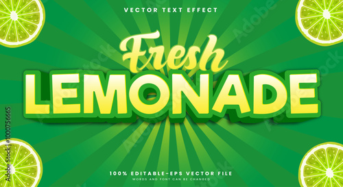 Fresh Lemonade 3d editable text effect Template suitable for fresh fruit theme