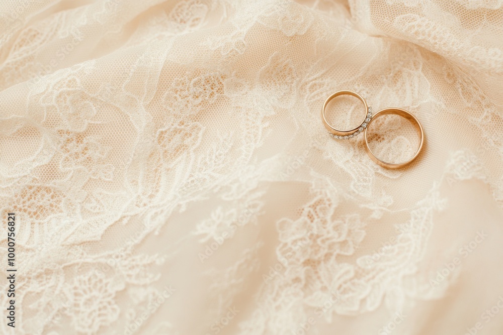 Wedding Bands on a White Lace Fabric Wedding Bands on a White Lace Fabric