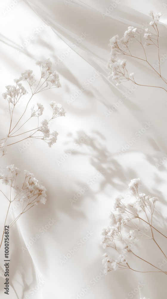 Delicate Blooms in Soft Light: A minimalist composition of delicate white flowers against a soft, flowing white backdrop, bathed in gentle sunlight, creating a sense of serenity and tranquility. Delicate Blooms in Soft Light: A minimalist composition of delicate white flowers against a soft, flowing white backdrop, bathed in gentle sunlight, creating a sense of serenity and tranquility.