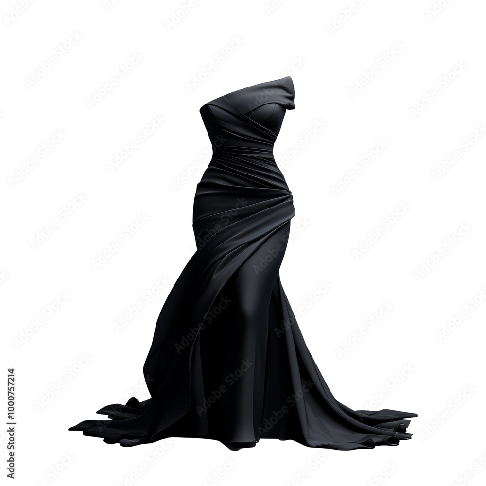 Elegant black evening gown with intricate draping, perfect for formal events and showcasing high fashion and sophisticated style. Elegant black evening gown with intricate draping, perfect for formal events and showcasing high fashion and sophisticated style.