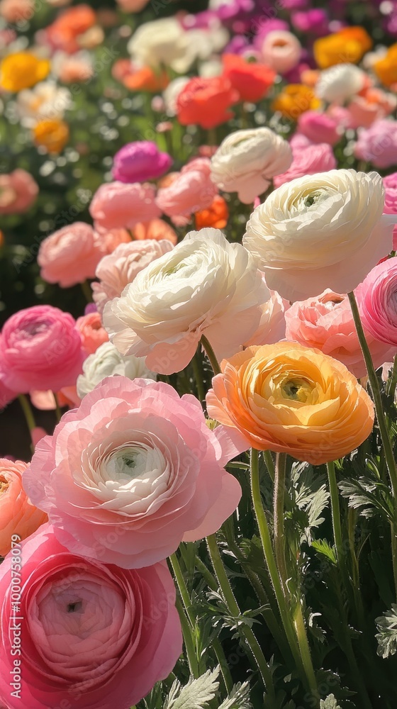 Beautiful field of colorful ranunculus flowers blooming in spring Beautiful field of colorful ranunculus flowers blooming in spring