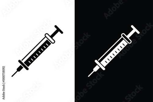 Syringe, injection silhouette icon vector, filled flat sign, solid pictogram isolated black white