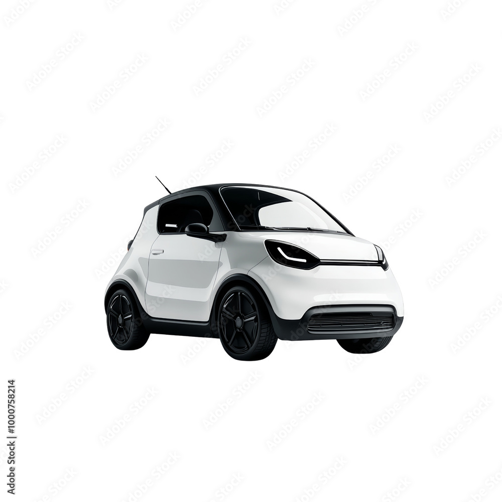 Fototapeta premium A sleek white electric microcar perfect for urban commuting. Compact design, modern technology, and eco-friendly transport.