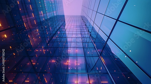 Wallpaper Mural Low-angle shot of a modern skyscraper with glass facade geometric patterns and reflections for evoking urban grandeur architectural modernity and city innovation concept. Torontodigital.ca