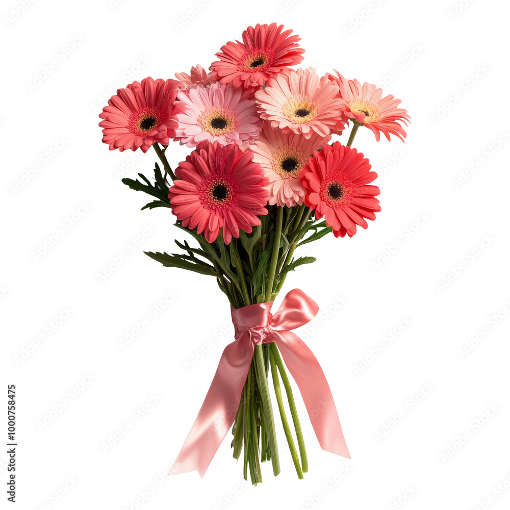 A vibrant bouquet of pink and white daisy flowers tied with a pink ribbon, perfect for gift or decoration. A vibrant bouquet of pink and white daisy flowers tied with a pink ribbon, perfect for gift or decoration.