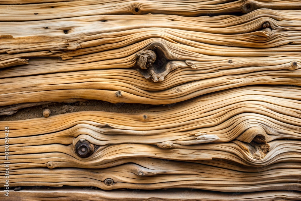 Fototapeta premium Detailed grain and knots on weathered rustic wooden surface close-up