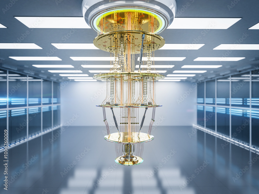 Φωτογραφία Quantum server network with quantum computer machine in server room