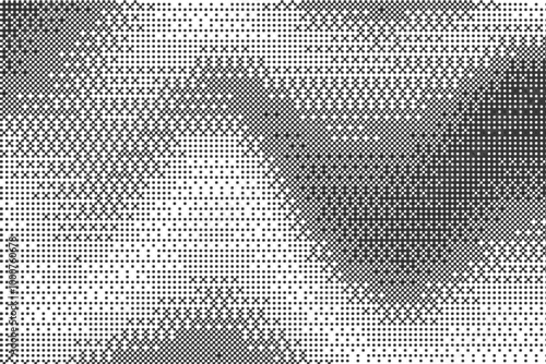 Wavy bitmap pattern background with pixel. Gradient dotted halftone video dither effect. Grunge vintage wallpaper. Vector retro game glitch abstract noise.