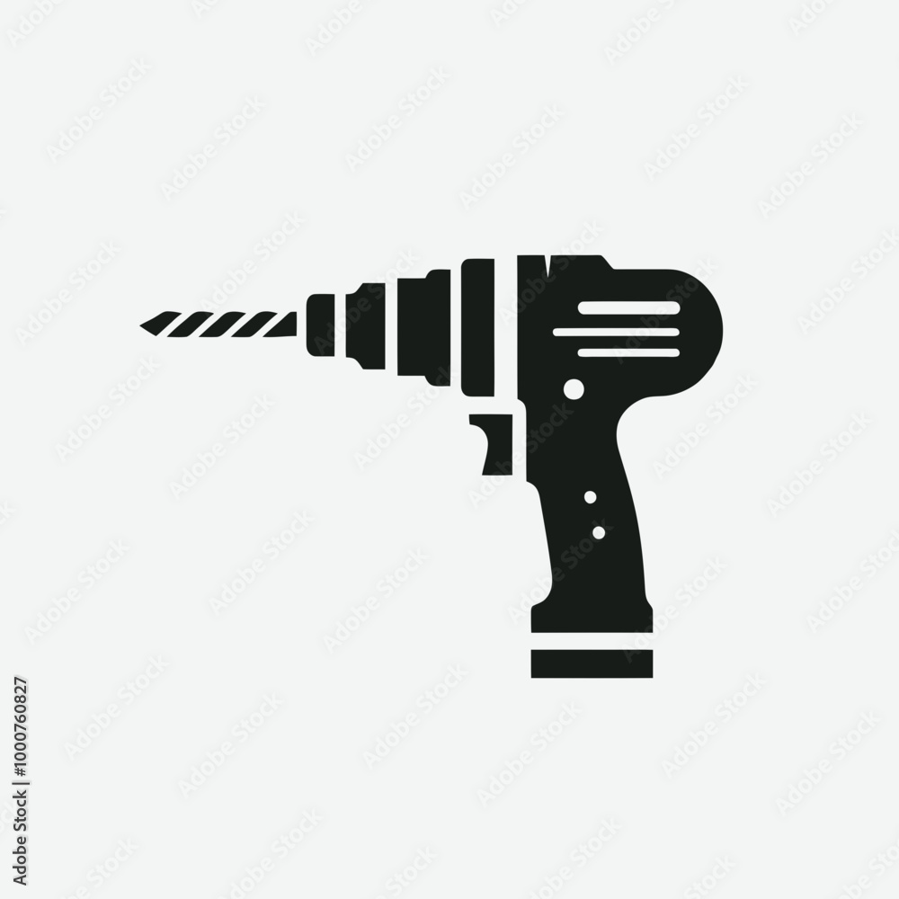 Black silhouette Illustration of a cordless drill on a white background. Repair tool. Vector illustration, drill silhouette vector icon, drill silhouette vector logo, black and white Black silhouette Illustration of a cordless drill on a white background. Repair tool. Vector illustration, drill silhouette vector icon, drill silhouette vector logo, black and white